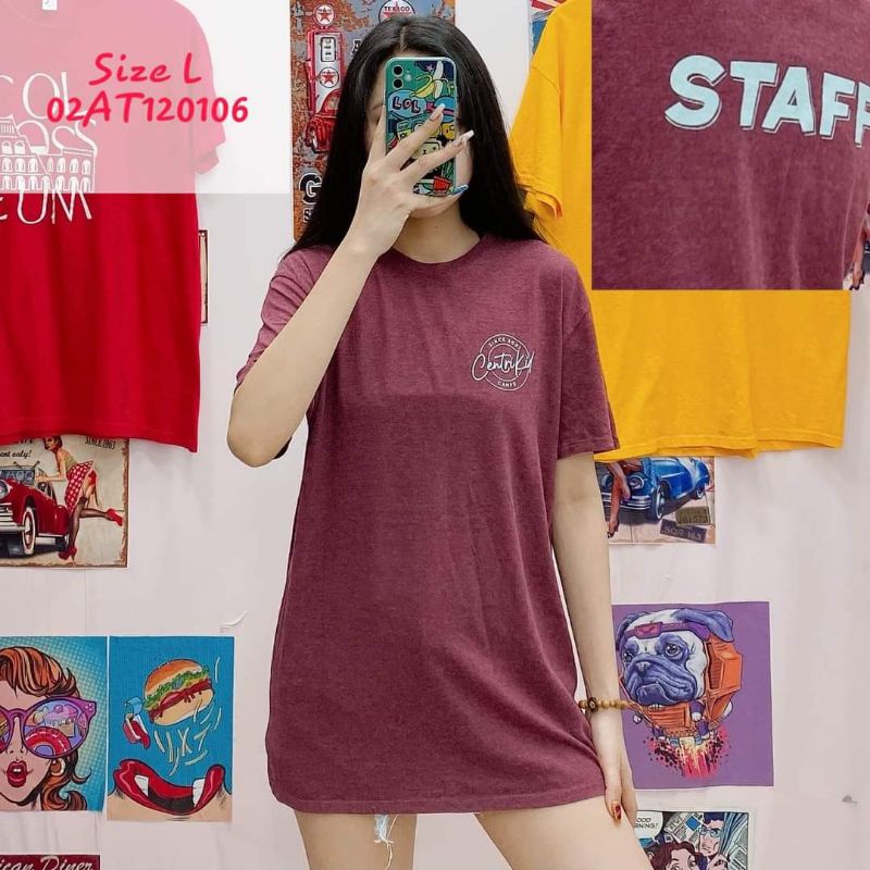 Áo thun, tee Mỹ unisex form rộng màu tím 2ndhand
