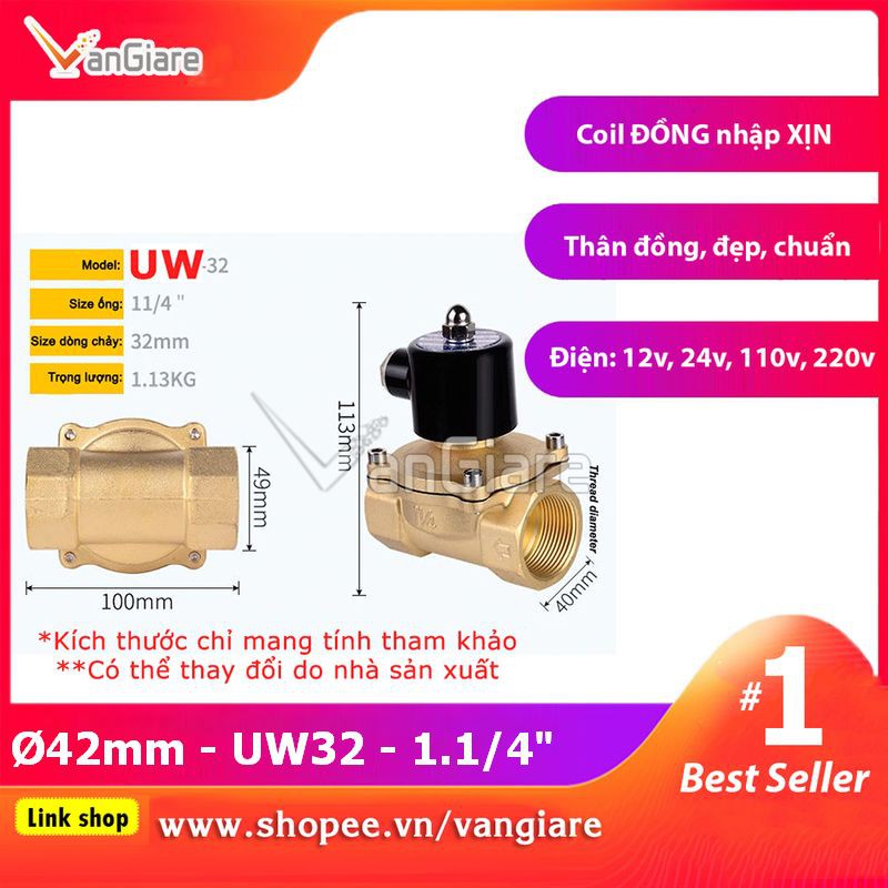 [Van đẹp, đúng hiệu] Van điện từ phi 42 UW35 UniD (Coil nhập Xịn) 12v 24v 220v