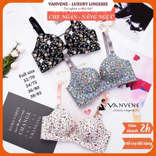 Áo lót nữ su đúc hoa nhí không gọng nâng ngực Vanvene đệm nhiều 3cm bản lưng to che ngấn mỡ chống hằn mỡ A008