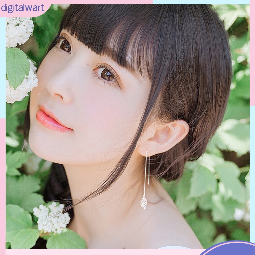 Đôi khuyên tai dạng chuỗi dài thiết kế hình chiếc lá xinh xắn cho nữ