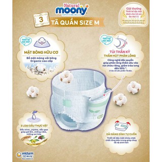 Tã/bỉm quần/dán Moony Natural nội địa Nhật Size Nb63/S58/M46/L38/XL32