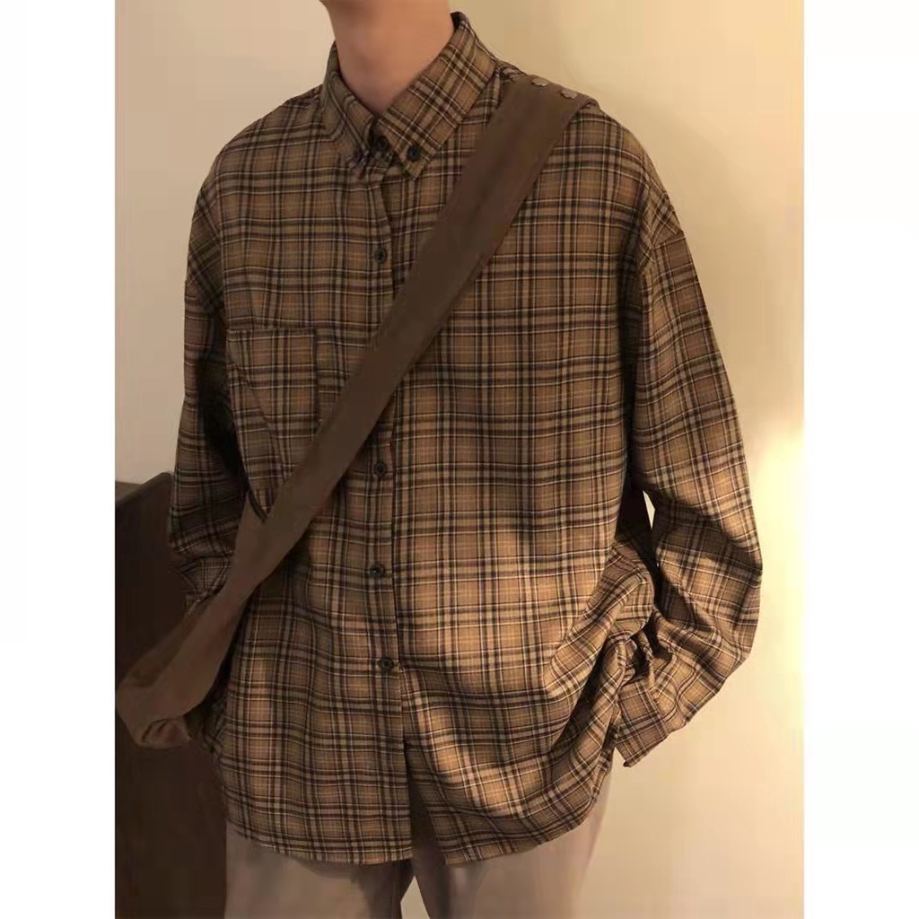 Áo sơ mi  nam caro tay dài dáng rộng kiểu dáng đơn giản trẻ trung hợp thời trang cho Hàn Quốc bigsize áo from rộng nữ