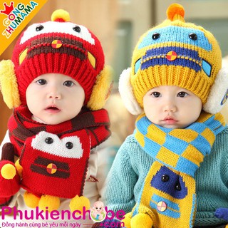 Mũ len có bịt tai có kèm khăn cho bé  - Shop Mẹ Sói
