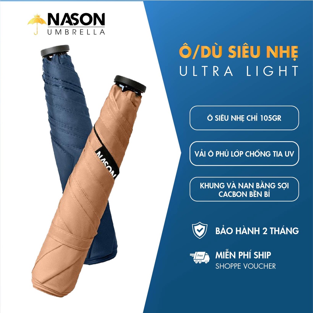 Ô dù cầm tay siêu nhẹ cho phái đẹp NASON UMBRELLA Ultra Light nhỏ gọn nặng chỉ 100 gam, khung carbon bền bỉ chống tia UV