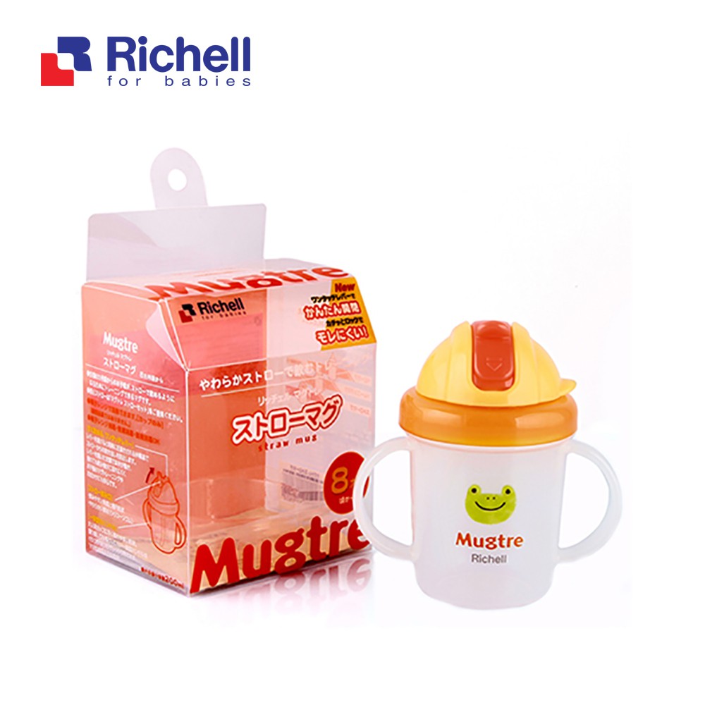 Cốc ống hút Richell Mugtre vàng 200ml