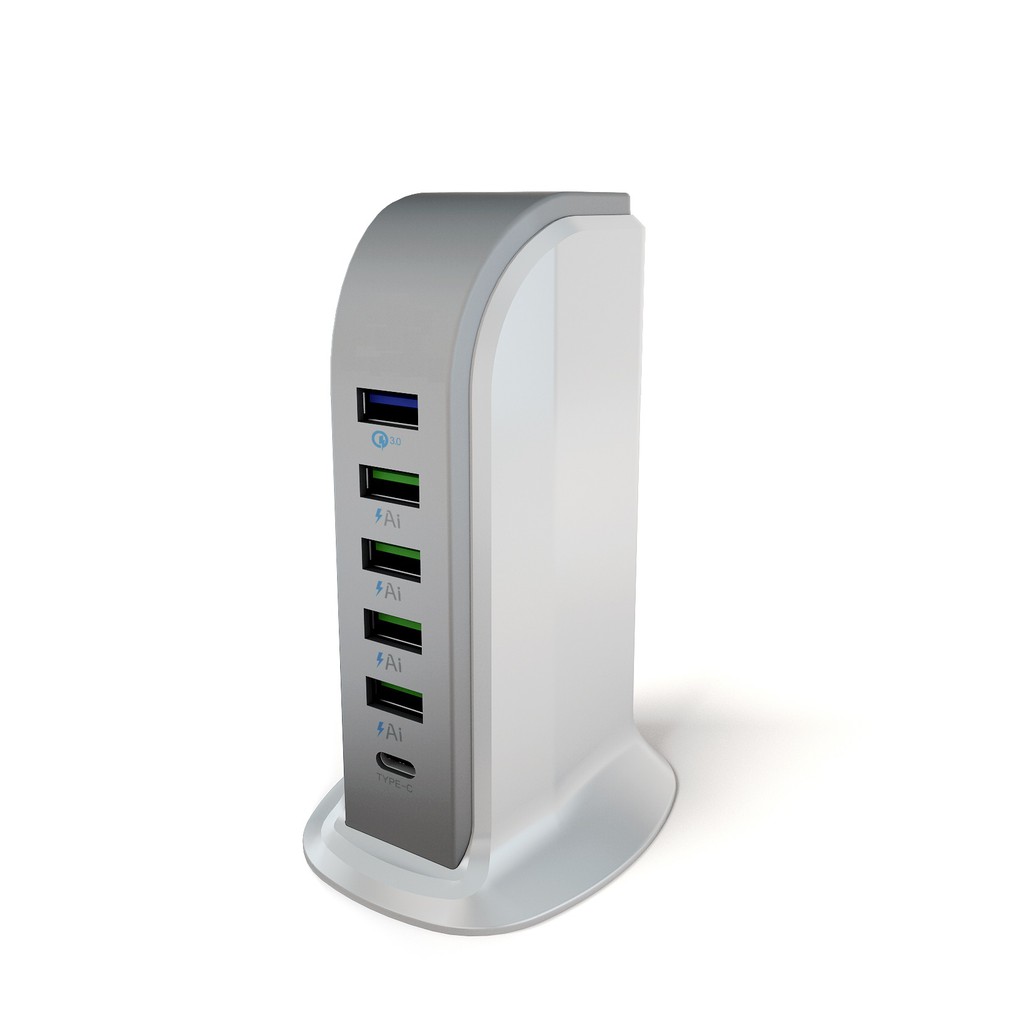 Hub Sạc điện thoại 6 cổng tốc độ cao có cổng USB3.0 và Type C