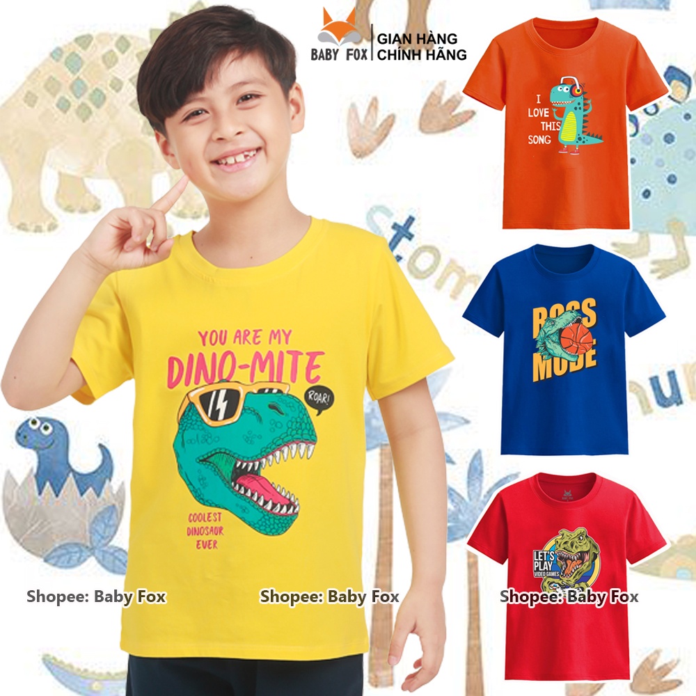 Áo thun bé trai 100% cotton loại tốt, thương hiệu BABY FOX, hình khủng long, size nhỏ, trung, đại  b