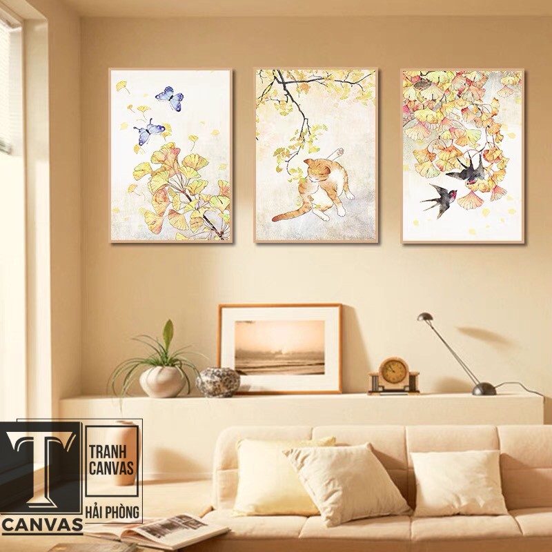 Tranh Canvas tràn viền  treo tường phòng khách, tranh vẽ bông hoa sắc màu H 168