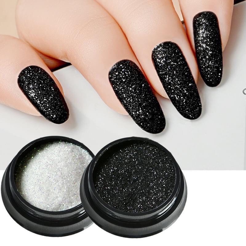 Set nhũ rắc đen trắng 4 hũ nhũ mịn nhũ trang trí móng Nail - manh219