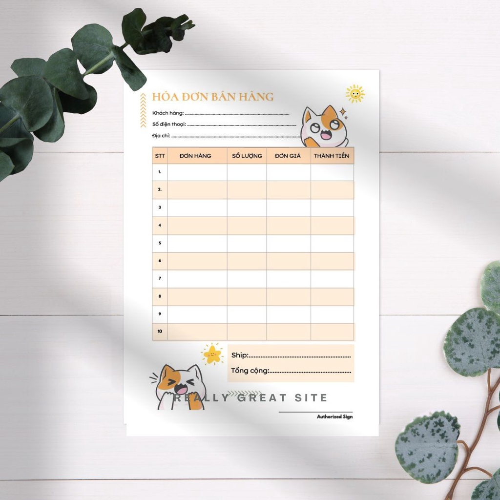 Tập 50 tờ, hóa đơn bán hàng, Hoá đơn bán lẻ giấy photo hoạt ảnh cực cute size 10x14.5cm