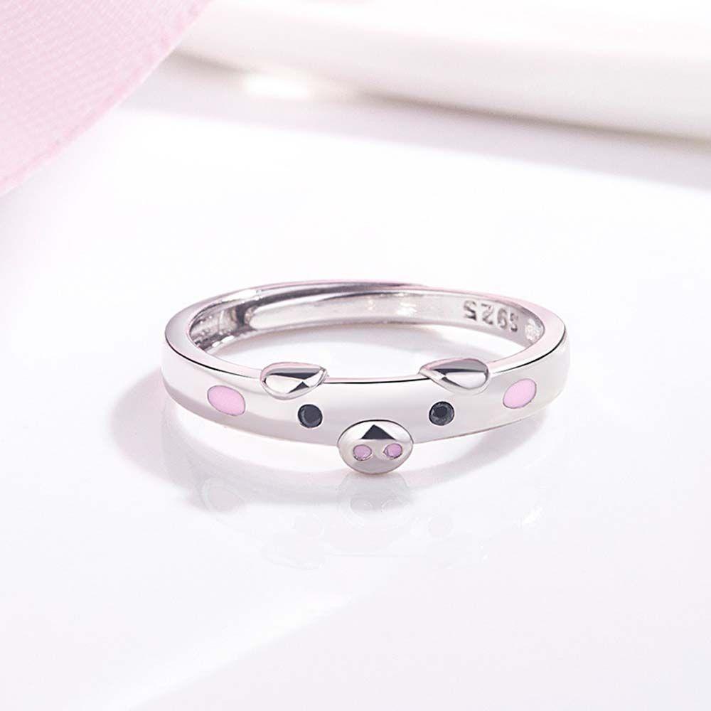 Nhẫn Hở Tráng Men Hình Chú Heo Dễ Thương Có Thể Điều Chỉnh Cho Nữ