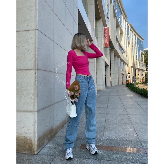 Áo thun nữ vải gân cổ vuông vạt nhọn cá tính MIEU - JA17