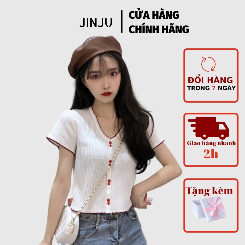 Áo croptop nữ, áo croptop kiểu dáng ôm hàn quốc tay ngắn chất len tăm co dãn one size-JinJu