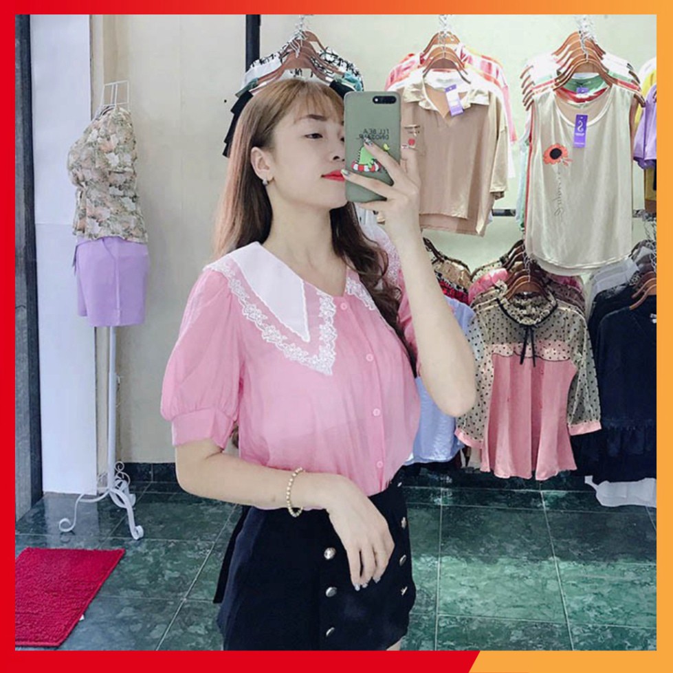 Áo sơ mi kiểu nữ Hàn Quốc cổ sen cách điệu tay lửng trẻ trung  hàng sẵn (ảnh thật shop tự chụp)