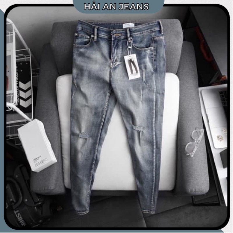 Quần jean nam rách xanh bụi quần bò nam đẹp cao cấp mẫu mới phong cách thời trang ống ôm co dãn haian jeans