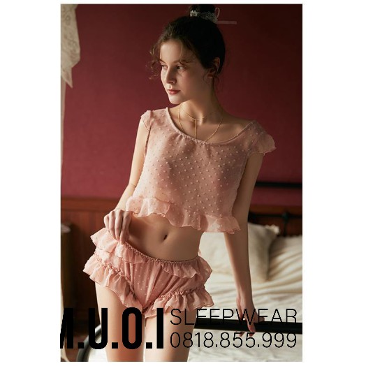 Bộ đồ ngủ chấm bi tiểu thư dây cài QUẢNG CHÂU SX 139 - Hàng có sẵn (video kèm ảnh thật)