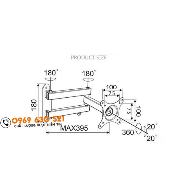 [Mã ELFLASH5 giảm 20K đơn 50K] Giá Treo Màn Hình Máy Tính 17 - 32 Inch Xoay 360 Độ ( treo tường ) Model S-100