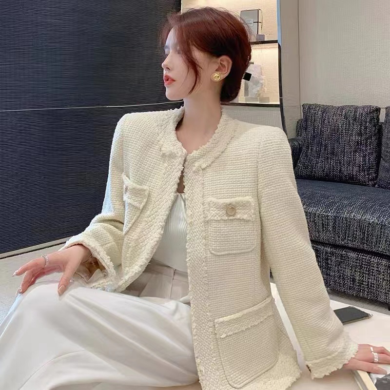 Honypove Xiaoxiang Áo Khoác Ngắn Dệt Ca Rô Phong Cách Aut Cho Nữ