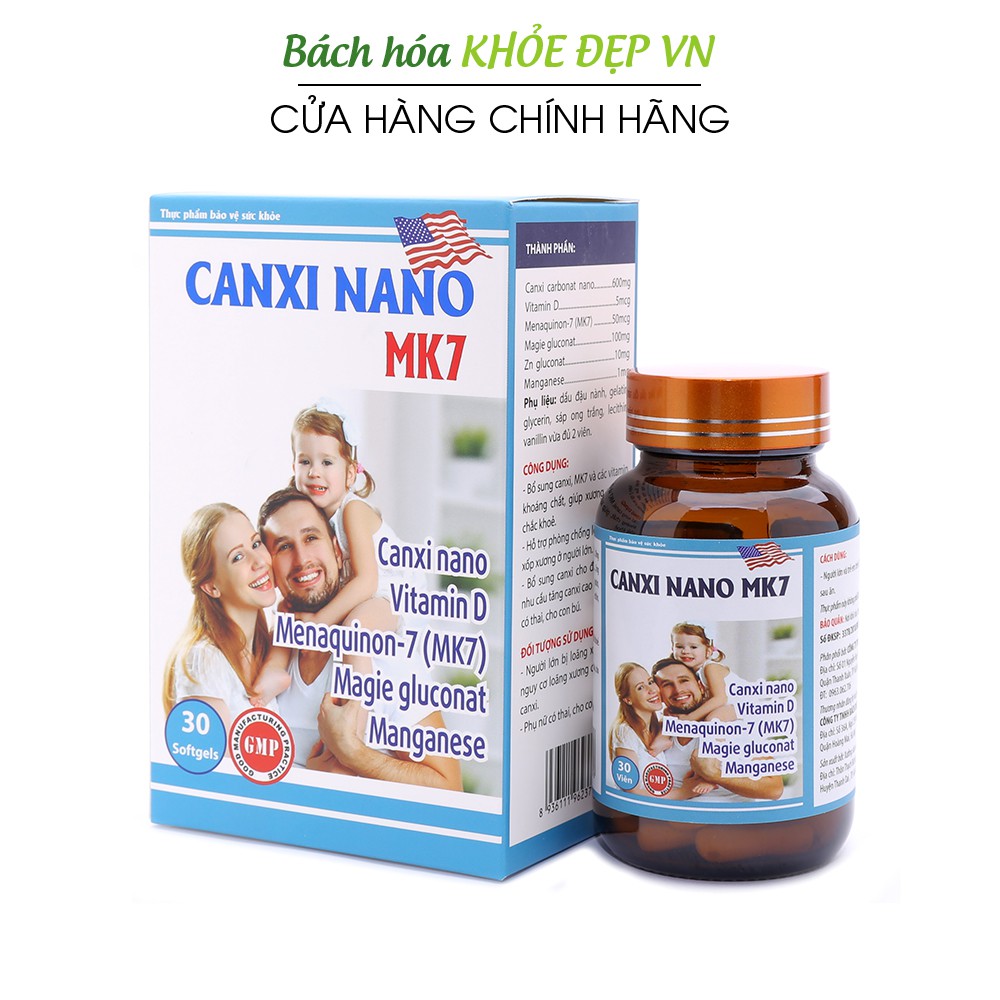 Viên uống Canxi Nano MK7 phát triển chiều cao, chắc khỏe xương - 30 viên [Canxi Nano MK7]