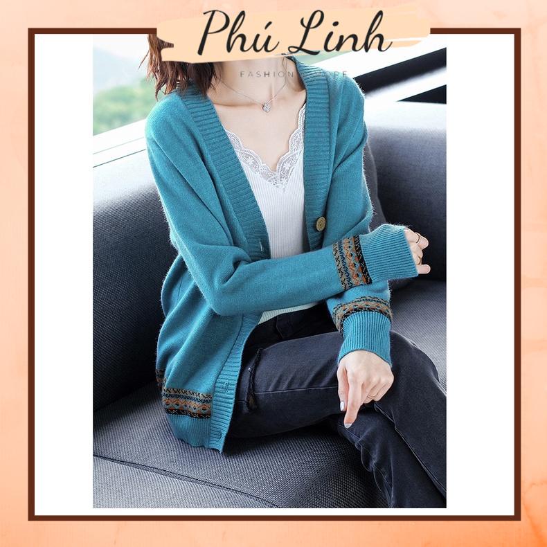 MS319 Áo khoác cardigan len nữ thổ cẩm cổ tim