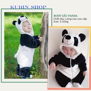 Bộ body hình gấu trúc Chất liệu lông nhung cho bé 0-24 tháng tuổi