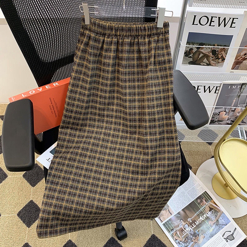Chân Váy midi Họa Tiết Caro Phong Cách Retro Thời Trang Cho Nữ