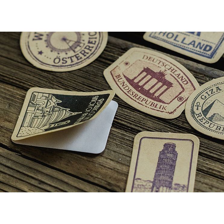 Bộ 46 Sticker Tem Thư Kỳ Quan Thế Giới E60