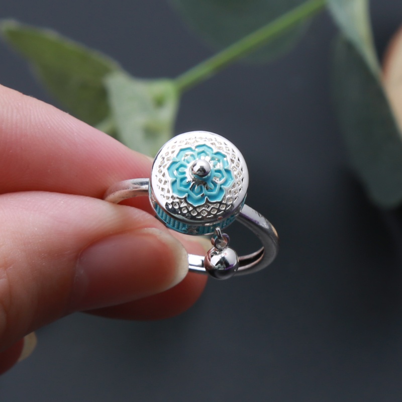 Nhẫn bánh xe xoay chân ngôn OM tụng kinh Tây Tạng Phật giáo tráng men hoa sen cầu may