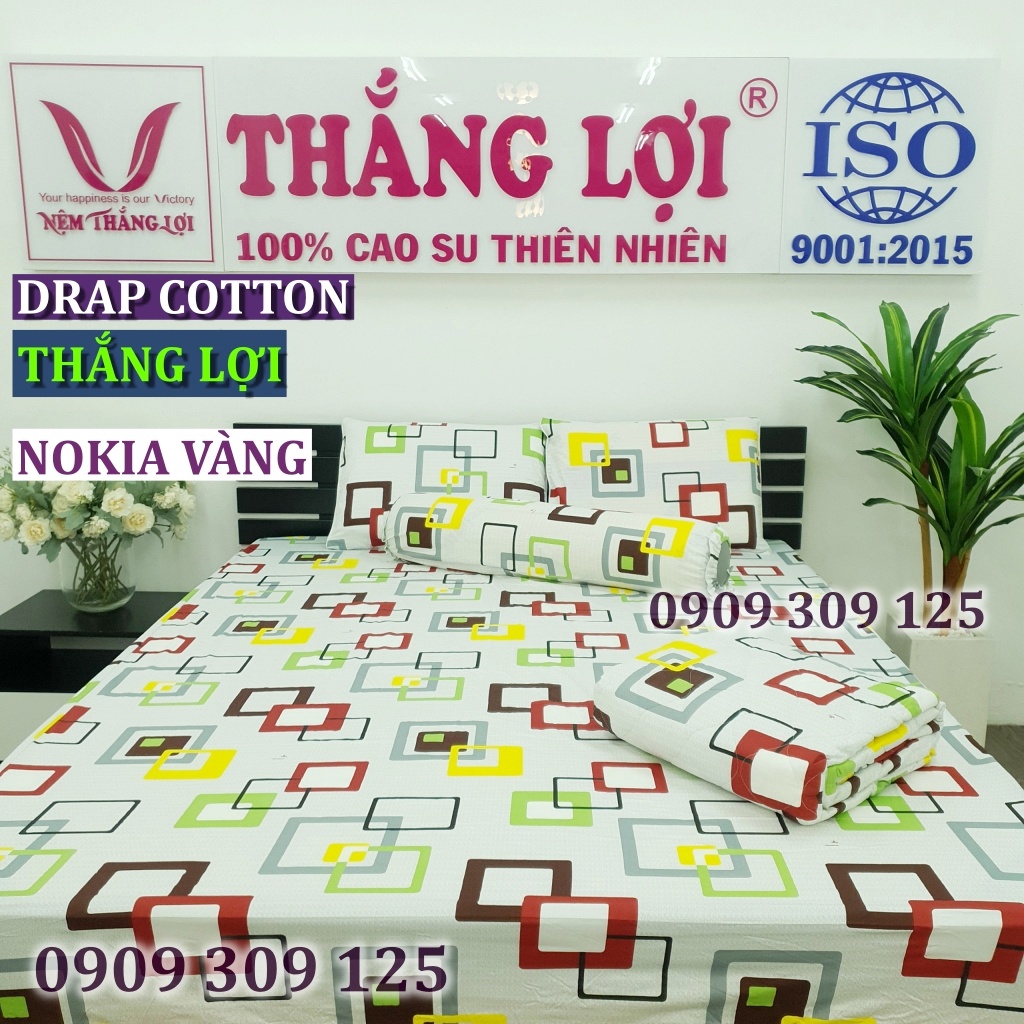 bộ ga cotton Thắng Lợi, ga giường (4 món) IN LOGO mẫu NOKIA VÀNG