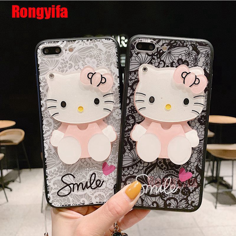 Ốp điện thoại họa tiết hello kitty có gương sang trọng dành cho iPhone SE 2020 XS Max XR X 8 7 Plus 6 6s 5 5s SE