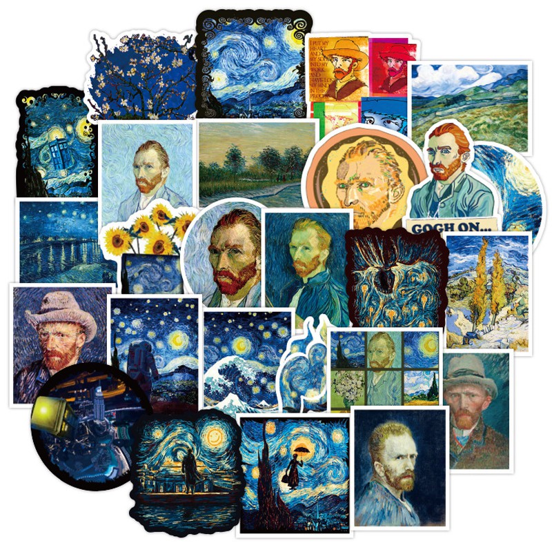 Y&amp;P| Bộ 50 nhãn dán họa tiết hoạt hình Van Gogh