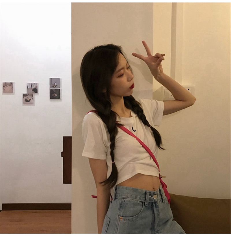 Áo Croptop Tay Ngắn Hoạ Tiết Thêu Nhiều Màu Sắc Thời Trang Mùa Hè