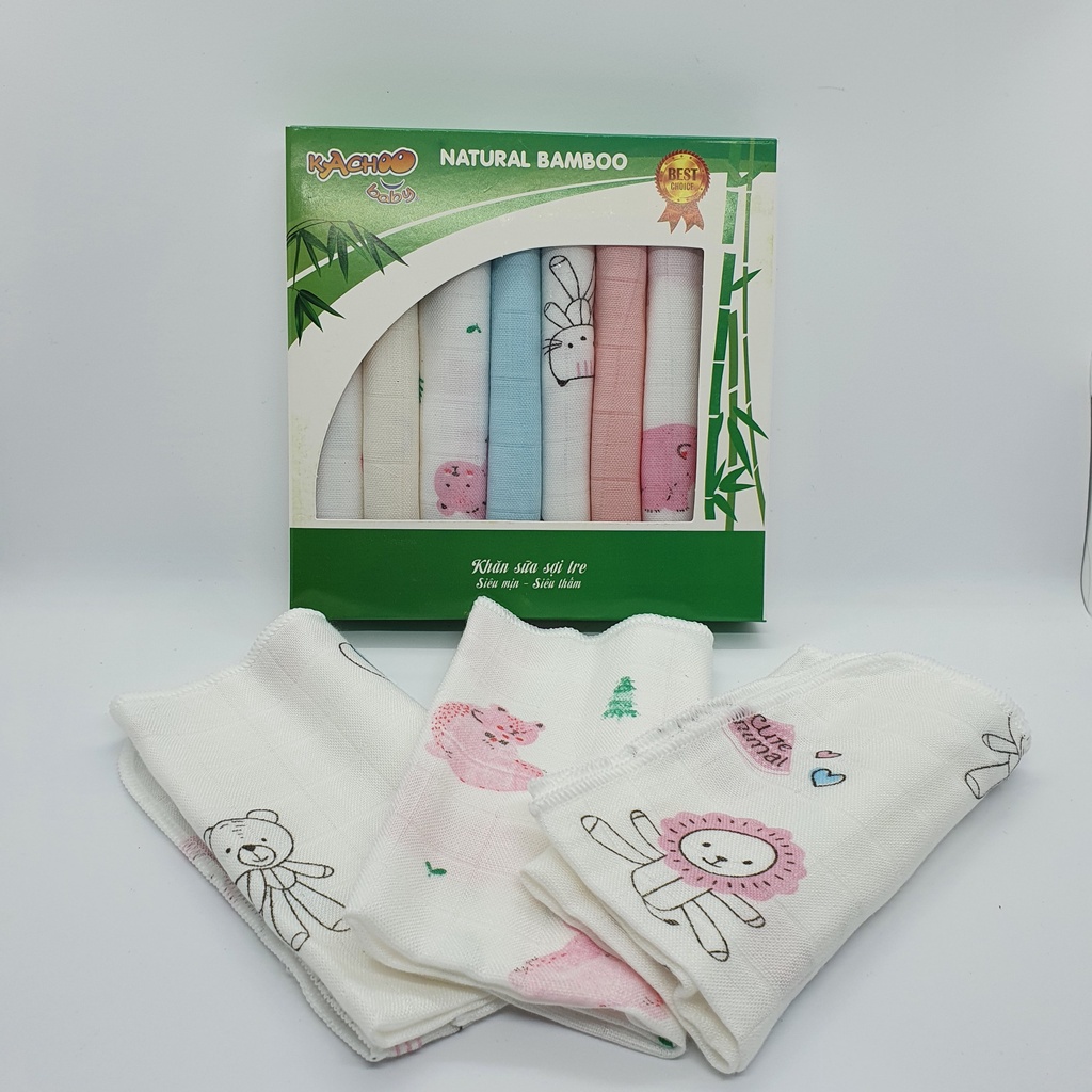 Hộp 8 khăn sữa sợi tre cao cấp mềm mịn cho bé 30 cm * 30 cm hiệu KACHOO BABY