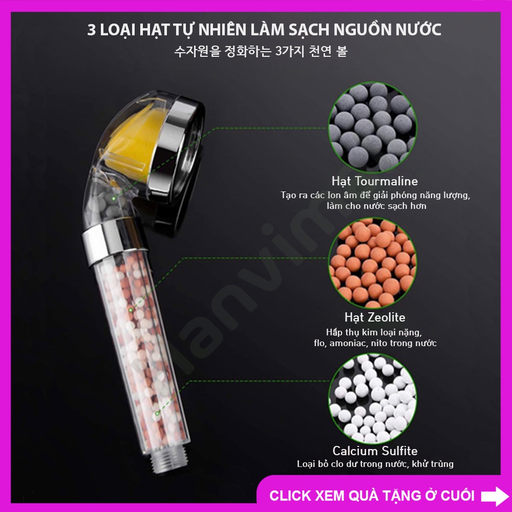 Vòi sen tăng áp tay tròn, size vừa có hạt lọc nano khử khuẩn, tiết kiệm nước