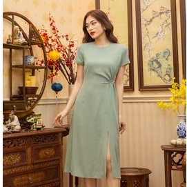 LAHOA Đầm Xẻ Xanh Phỉ Thuý