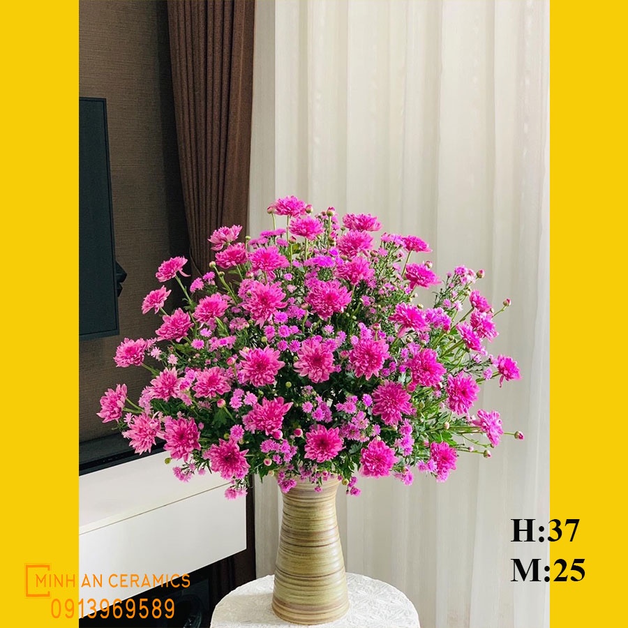 Bình Hoa Lọ Hoa Dáng Miệng To Rộng Men Mộc Gốm Sứ Bát Tràng-Gốm Minh An-Lọ Hoa Đẹp