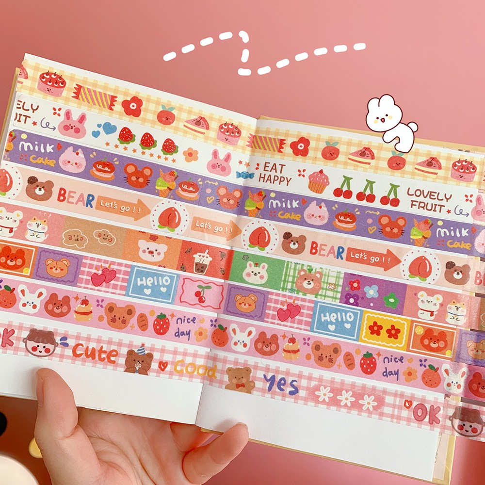 Washi tape gấu và bánh kem màu sắc băng keo giấy họa tiết dễ thương trang trí bullet journal