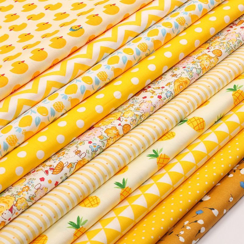 Vải Cotton Màu Vàng In Họa Tiết Handmade Dùng Để May Rèm / Làm Rèm Cửa diy