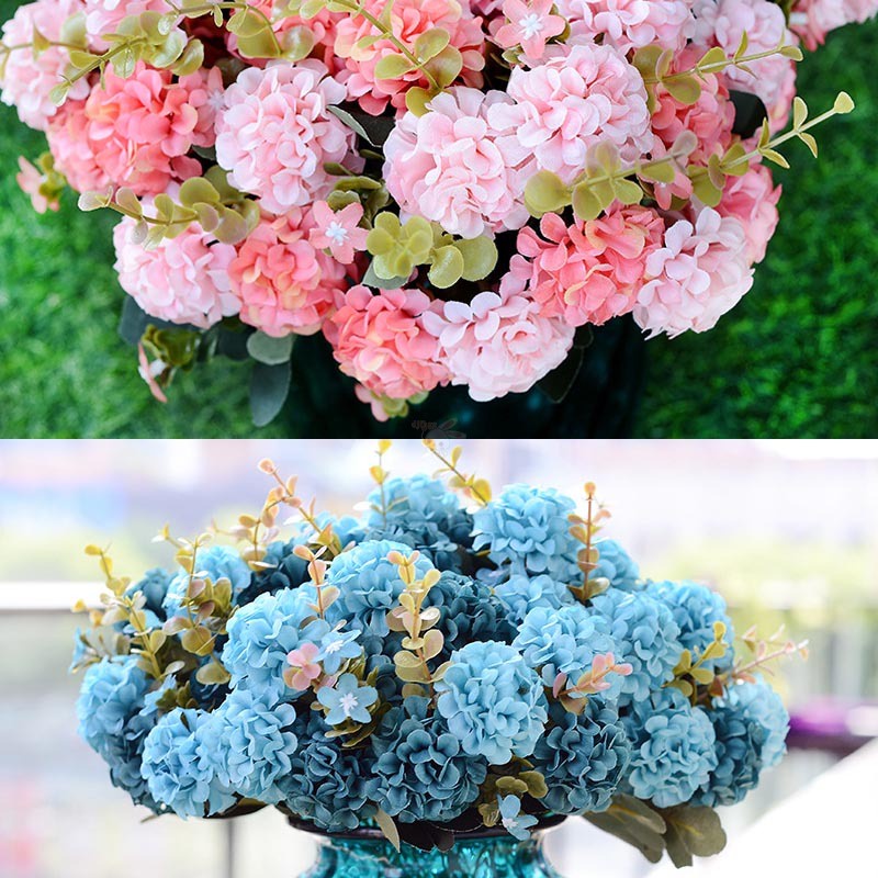 Bó hoa cẩm tú cầu nhân tạo 10 bông phong cách Châu Âu trang trí tiệc cưới
