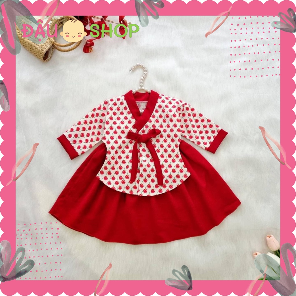 Set đầm HANBOK S010 đỏ và áo khoác thô Nhật siêu mềm (3-13 kg)