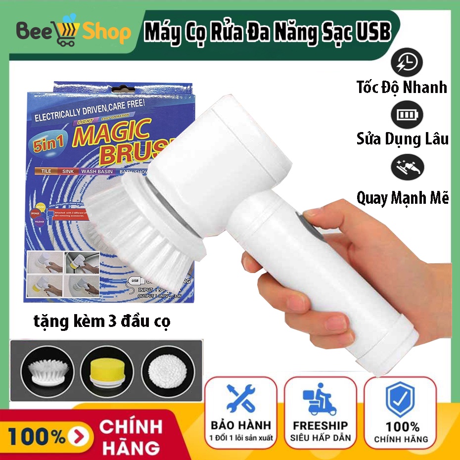 Máy Cọ Rửa Điện Đa Năng Sạc USB, bàn chải Vệ Sinh Bếp, Bồn Rửa Mặt, Đánh Giày , đánh bóng Magic Brush với 3 đầu thay thế