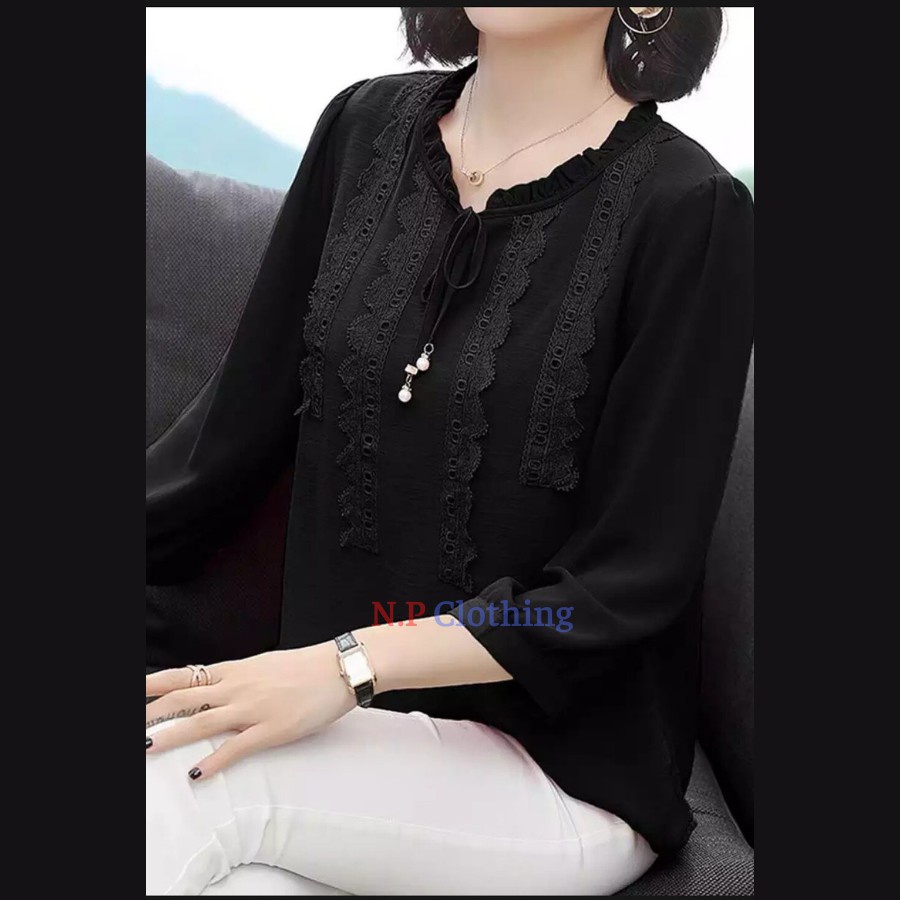 Áo kiểu nữ trung niên thắt nơ bigsize nq-822