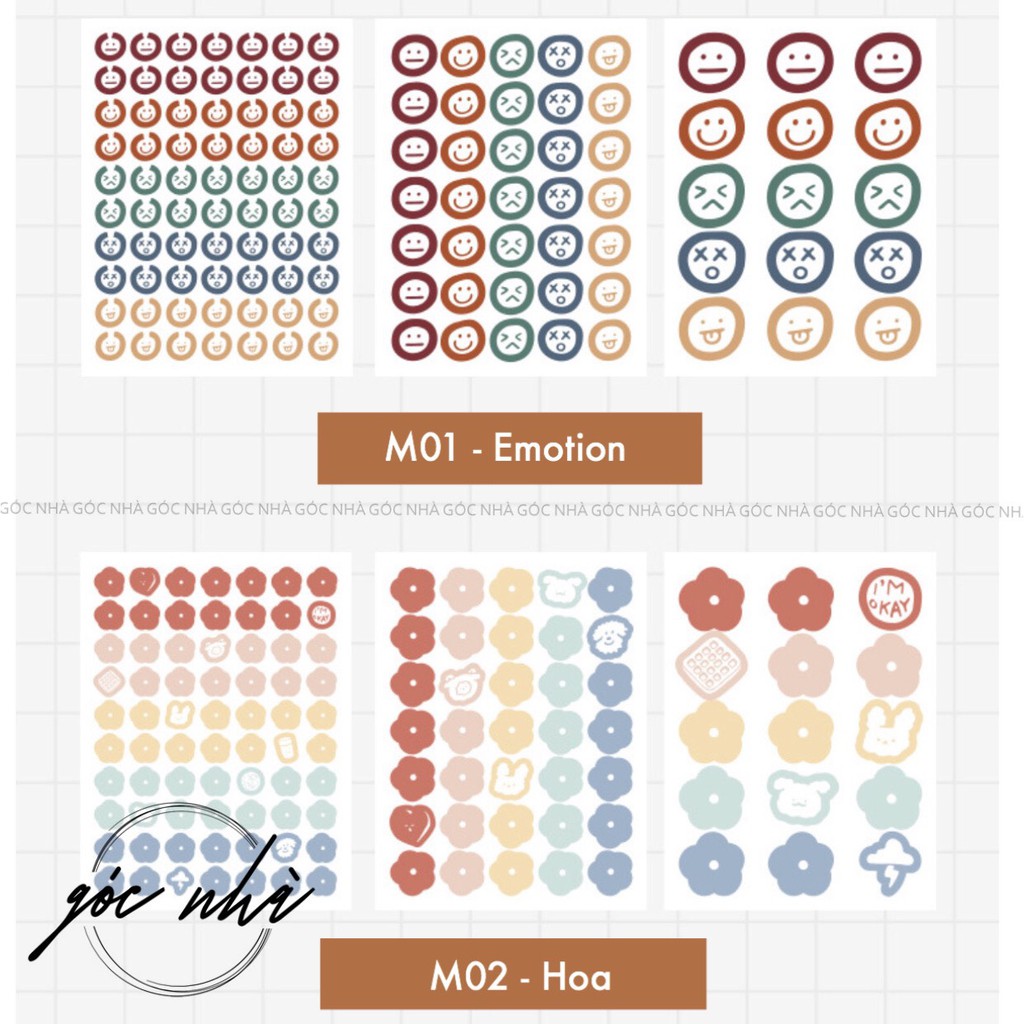 STICKER Chấm Hoạ tiết Cute Trái Tim Emotion Màu Pastel Decor Bullet Journal Dán Tường Xinh Xắn | Góc Nhà gocnha ST036