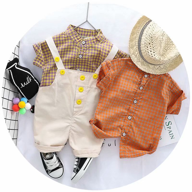 Set áo sơ mi tay ngắn và quần yếm thời trang dành cho bé trai 1-4 tuổi