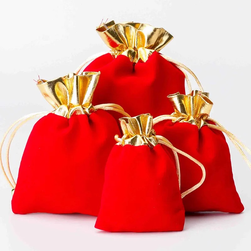 Túi đựng trang sức bằng nhung đỏ mừng năm mới