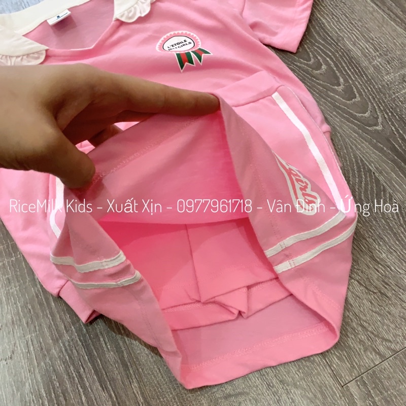 Bộ hè cotton cho bé gái màu hồng viền trắng xuất Hàn