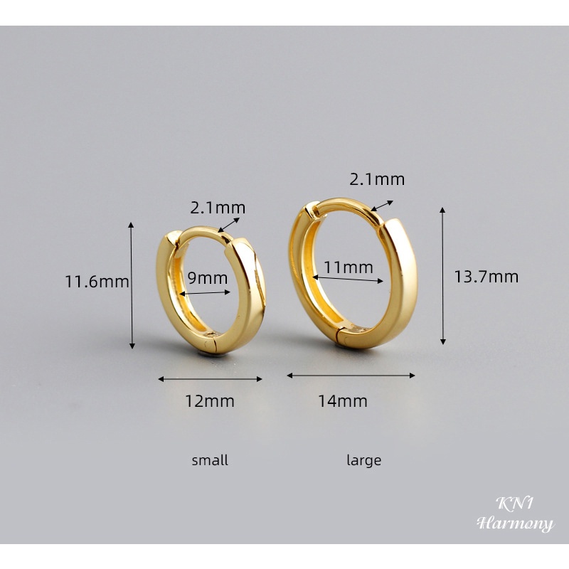 Bông tai, Khuyên tai nữ bạc mạ vàng Heli dáng tròn thiết kế đơn giản, unisex KN1 |  TRANG SỨC BẠC HARMONY