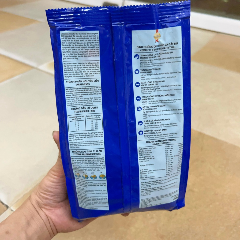 Thức ăn cho chó Smartheart Small 400g, đồ ăn hạt cho chó nhỏ vị bò nướng giúp cún ăn ngon miệng - Củ Cải Pet Shop
