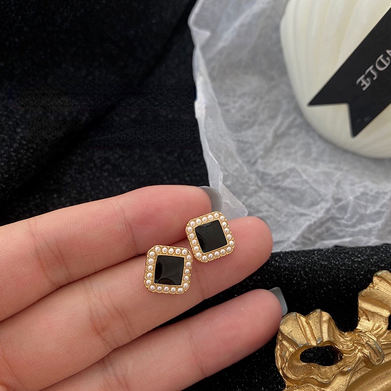 Hoa tai bạc 925 hình vuông gắn ngọc trai thời trang Hàn Quốc thanh lịch