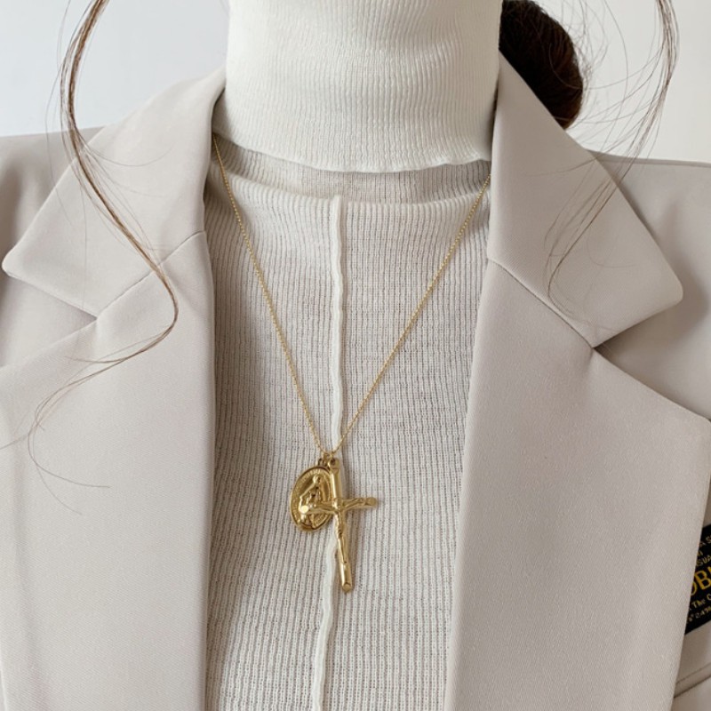 Dây Chuyền Bi Thánh Giá Và Đức Mẹ Titan Ko Đen TT 2583